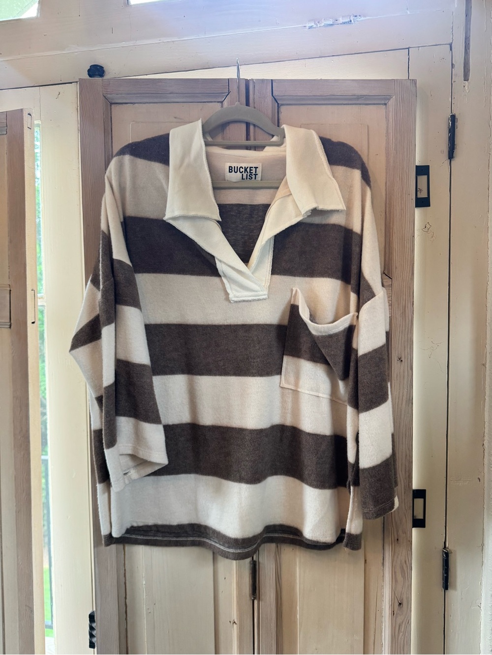 BUCKETLIST Cream & Brown Striped Pullover